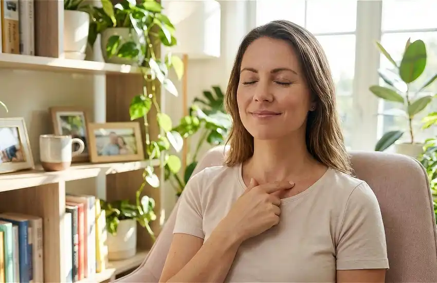 Woman in office tapping