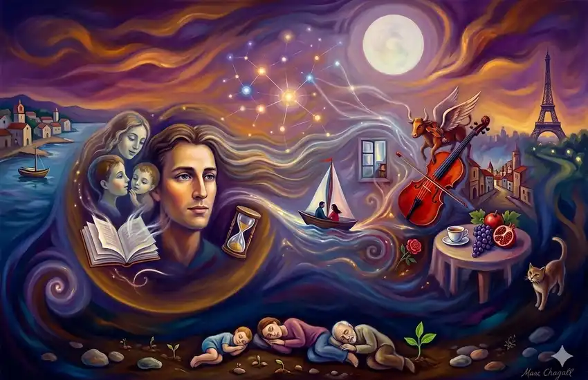 Image in the style of Chagall about Emotional Memory Recal